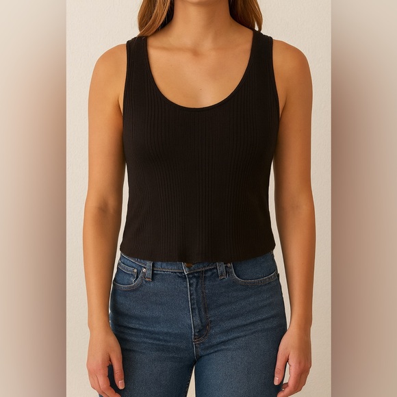 Madewell Black Ribbed Tank Top Size Small Sleeveless Stretch Knit - Picture 1 of 4